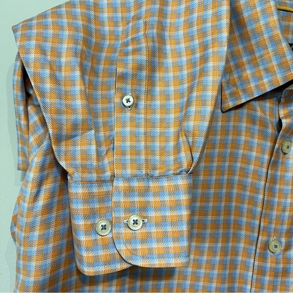 Robert Talbott Dress Shirt Mens XL Orange Blue Plaid Button Up 17-17.5 32/33 - Picture 4 of 12